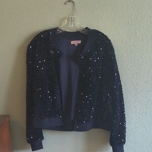 Nanette Lepore Navy Sequin Bomber Jacket